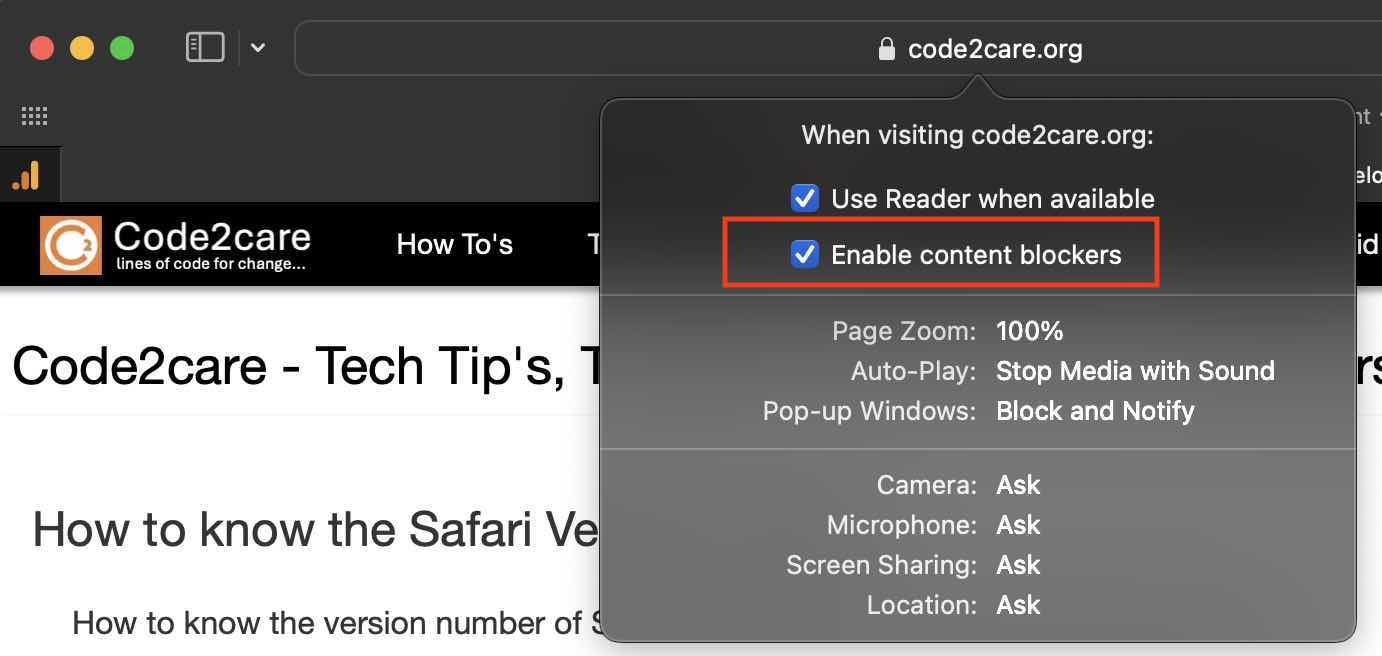 Enable or Disable Content blockers on Safari App on Mac